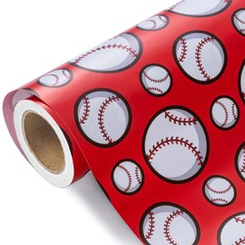 WRAPAHOLIC Baseball Wrapping Paper Roll - Mini Roll - 17 Inch x 9.8 Feet - Sports Red Baseball Design, Perfect for Birthday, Party, Holiday