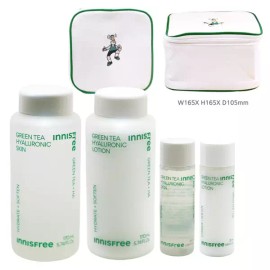 Innisfree 이니스프리 그린티 히알루론산 2종세트+플레이그린 화장품 파우치 (그린) Innisfree Green Tea Hyaluronic Acid 2-Piece Set + Play Green Cosmetic Pouch (Green)