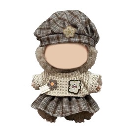 QIUTIMIY 17 CM Doll Clothes Set Plaid Skirt + Cute T-Shirt + Hat(No Doll Included), Stylish Cute Outfit Dress-Up Clothes for Doll Accessories(LBB Clothes 17)