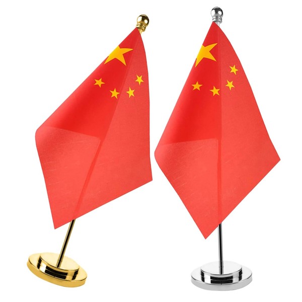 DOITOOL 2 Sets China Table Flag with Metal Base Decorative