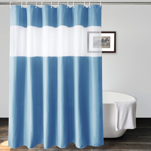 UFRIDAY Waffle Weave Fabric Shower Curtain with Mesh Window, Heavy