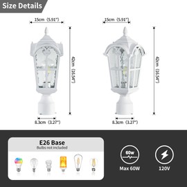 Zanritelit Outdoor Post Light for Porch Yard Driveway, White Aluminum Lamp Post Light Fixture, Waterproof Exterior Pier Mount Post Lantern Lighting, Outside Lawn Post Pole Light,1 Pack