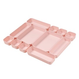 Backerysupply Set Of 12 Pink Color Plastic Desk Drawer Organizers For Makeup Bathroom Office Kitchen Vanity Drawer Storage Box Container