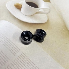 NewZenro Hollow Black Obsidian Natural Stone Ear Plugs Gauges Tunnel Expanders Stretcher Saddle Organic Agate Double Flared Flesh Earrings for Men Women Fashion Piercings Body Jewelry Gift,