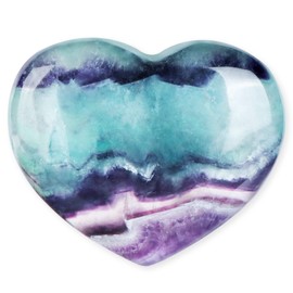 SMQ 2.4 Inch Rainbow Fluorite Crystal Heart Shaped Worry Stone for Anxiety Hand Carved Polished Gemstone Love Pocket Palm Chakra Stones for Balancing Reiki Healing