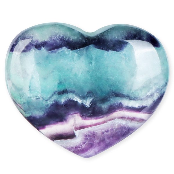 SMQ 2.4 Inch Rainbow Fluorite Crystal Heart Shaped Worry Stone