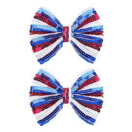 Lanmerry 4th of July Bow Hair Clips for Girls Glitter Hair Accessories 5” Big Bows Hairpin Baby Barrettes Sequins Cheer Bows Red Blue Stripes 2 Pcs