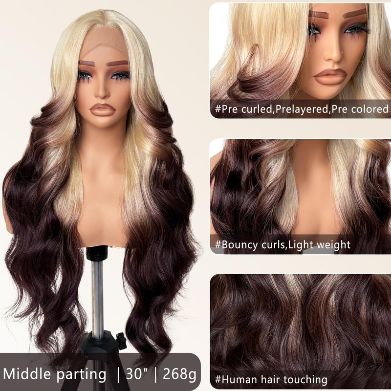 FABÉLLE Ombre Blonde Brown strunk Lace Front Wig Synthetic Blonde