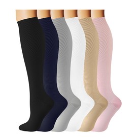 Breslatte 6pairs Compression Socks for Women Men 15-20 mmHg Circulation Knee High Athletic Support Socks Running Travel Flying AlightmixS/M