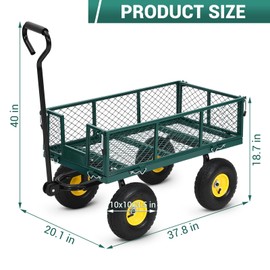Heavy Duty Steel Garden Cart, 900 LBS 3 in 1 Pullable Metal Garden Wagon with 10" Wheels, 180° Rotating Handle and Removable Sides for Farm, Yard