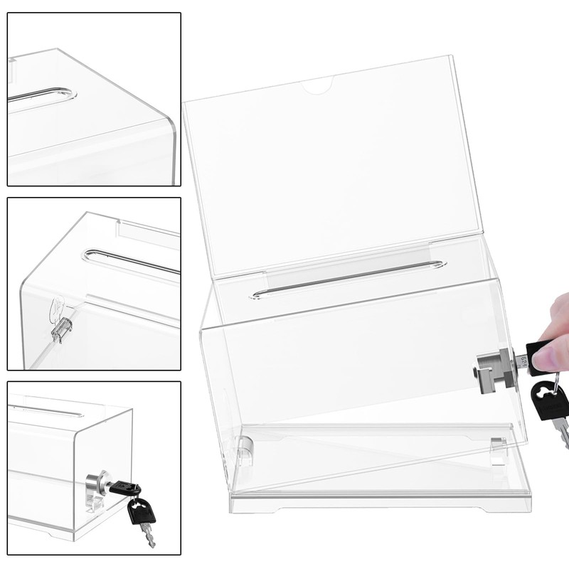 Acrylic Donation Box, Lockable, Ballot Box, Transparent with Key Lock,