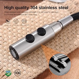 TIORIY Metal Kitchen Faucet Head Replacement, Pull Down Spray Head with 15 Adapters, 2 Function Kitchen Sink Spray Nozzle, Stainless Steel, Brushed Nickel