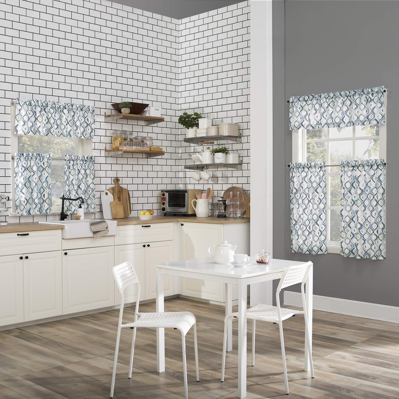 No. 918 Barker Geometric Print Microfiber 3-Piece Kitchen Curtain Set,