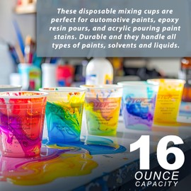 Custom Shop Paint Mixing Cups, 16-Ounce (Box of 36) - Plastic Measuring Cups for Liquids, Automotive Painting, Epoxy Resin, Acrylic Arts, Crafts, Disposable or Reusable, Graduated, Mixing Ratios