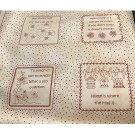 In Stitches redwork  panel by Robin Kingsley for Maywood