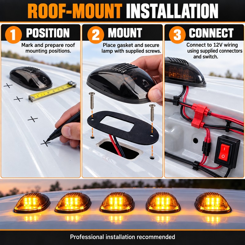 5-Piece 12V LED Cab Roof Marker Light Kit with Smoked