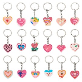 Beadthoven 18Pcs Heart Keychain Keyring for Party Favors, Mix Small PVC Cute Key Chain Valentine Wedding Gift Cartoon Bag Charm for Backpack Accessories Birthday Goodie Bags Stuffers Supplies