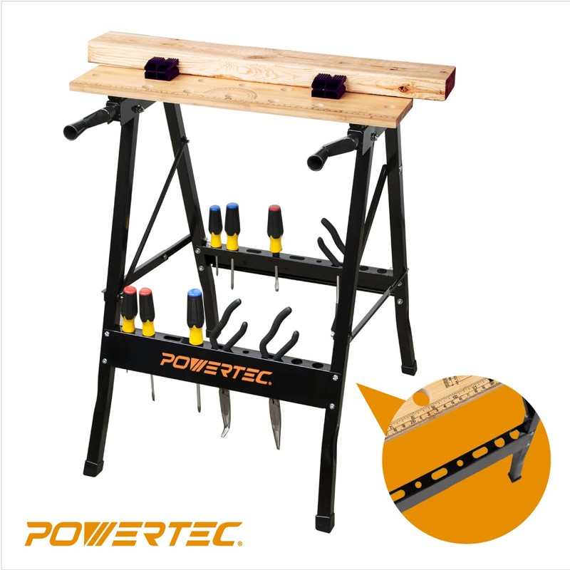 POWERTEC Portable Small Workbench with Vise, Imprinted Ruler and Protractor