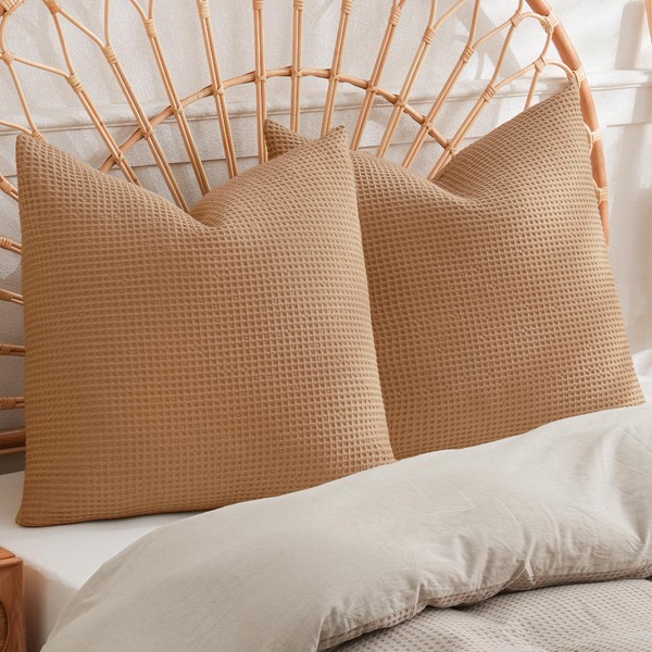 PHF 100% Cotton Waffle Weave Throw Pillow Cover, 22" x