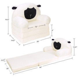 Comfy Toddler Chair Kids Sofa - Toddler Couch Kids Chair Fold Out, 2 in 1 Flip Out Couch and Mini Sofa for Girls and Boys, Baby Couch for 1-4 Year Olds - Cute and Comfy Baby Sofa (Sheep)