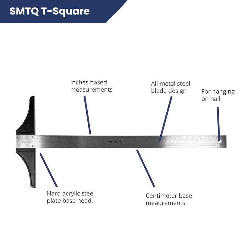 Pacific Arc 24 Inch T Square, Traditional Stainless Steel, Graduated