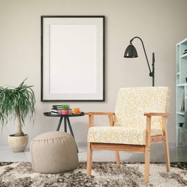 POWERSTONE Modern Accent Chair - Fabric Accent Arm Chair Upholstered Single Sofa Recliner with Wooden Legs for Living Room, Dinning Room, Club and Office, Yellow