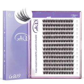 GAQQI Lash Clusters, GQ19 Individual Lashes 168pcs D Curl, DIY Lash Extension 14mm Length Only False Eyelash Clusters, Natural & Wispy Lash Wisps (GQ19,D Curl,14mm)