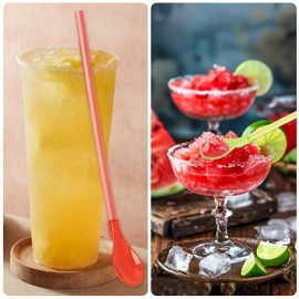 30 Pcs Slush Straws with Scoop, 2 in 1 Plastic Straws Reusable Colored Smoothie Slushie Straw with Spoon, Detachable Cocktail Coffee Stirring Straw Drinking for Smoothies Milkshakes Hot Drinks