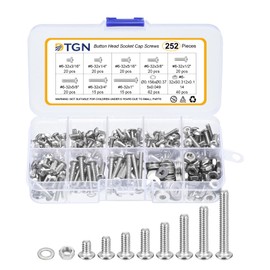 DTGN 252Pcs #6-32x3/16 to 1" Button Head Socket Cap Screws - 304 Stainless Steel Bolt Nut Set Washer Assortment Kit - Good for Road Bicycle, Mountain Bike, Auto