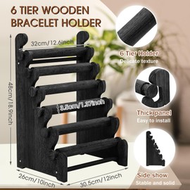 Marsui Wooden Bracelet Stand and Display 6 Tier Bracelet Holder Organizer Displays for Selling Stand for Jewelry Bangle Watch Store Showcase Home Storage Display(Black)