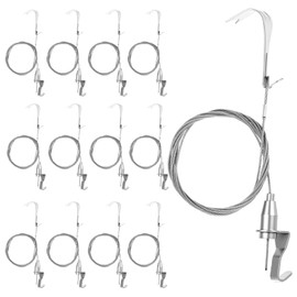 12 Pack Sturdy Picture Rail Hanging System, 6.5ft (2 m) Length Cable with Loop, 66 lb (30 kg) Max Load Capacity, Adjustable Wire Hooks Kit, , Frames Display kit , Silver