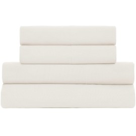 Color Remedy 200 Thread Count Cotton Blend 4 Piece Full Bed Sheet Set - 1 Fitted Sheet, 1 Flat Sheet, 2 Pillow case - Super Soft - Fade Resistant Luxury Full Size Sheet Set (Full, Ivory)