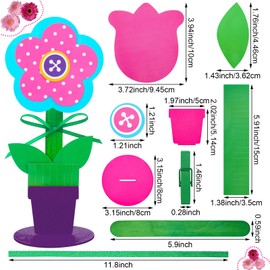 Silipull 30 Sets Mother Day Crafts for Kids Flower Recipe or Picture Holder Craft Kit Flower Kids Classroom Crafts with Wooden Sticks Flowerpot Ribbon Crafts DIY for Family School Activity