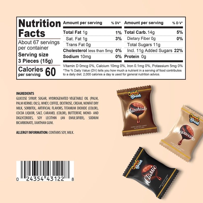 Candy Break Coffee Drops, Center Filled Hard Candy, Coffee Candy