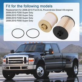 CARMOCAR FD4617 Diesel Fuel Filter replacement for 2008 2009 2010 Ford 6.4L F250 F350 F450 F550 Super Duty includes lower lifter pump filter and upper fuel bowl filter FD-4617 3C346731AA 3C346731AB