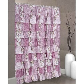 spring Home Batch Work Ruffle Fabric Shower Curtain Multi Color Lilac Size 72 x 72 inch