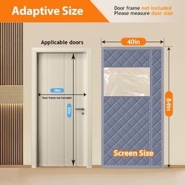 ZEIWEO Thermal Door Curtain Fits Door Size 38" X 82" Magnetic Insulated Door Covers for Winter Blanket Insulation Thicken Cotton to Keep House Warm to Soundproof, Side Opening (with Visible Panels)
