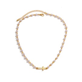 Pearl Cross Necklace Dainty Sideways Cross Necklace for Women Girls Trendy Gold Pearl Cross Choker Necklace Jewelry Gift