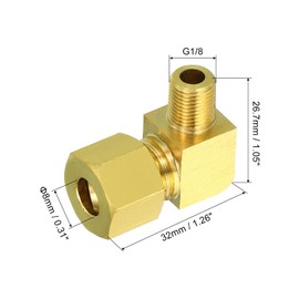 PATIKIL G1/8 Male x 8mm Tube OD Brass Compression Tube Fitting, 2 Pack 90 Degree Elbow Pipe Tube Fitting for Plumbing, Hose Connector