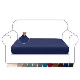 Granbest High Stretch Sofa Seat Cushion Cover Super Soft Couch Seat Cover Sofa Cushion Protector Jacquard Spandex Fabric with Elastic Bottom(2 Seater, Navy Blue)