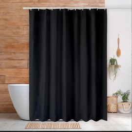 Shower Curtain, Mould Proof Resistant and Waterproof Washable Polyester Fabric with 12 Hooks, Quick Dry, Shower Curtain for Bathroom, Wet Rooms, Shower, Bath (Black, 180x180cm)