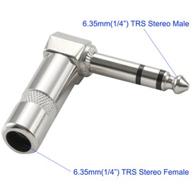 Greluma 4 x Right Angle 6.35 mm Audio Plug, 90 Degree TRS Connector (1/4 Inch), Male 1/4 Inch Solder Stereo Plug Socket Connector for DJ Mixer Speaker Guitar Microphone Cable