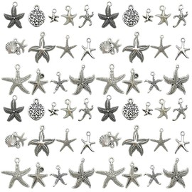 Sailanzi 104pcs Ancient Silver Alloy Ocean Series Pendant Jewelry Making DIY Keychain Earrings Pendant Various Design Charms for Jewelry Making Bracelets Necklace (SN651)