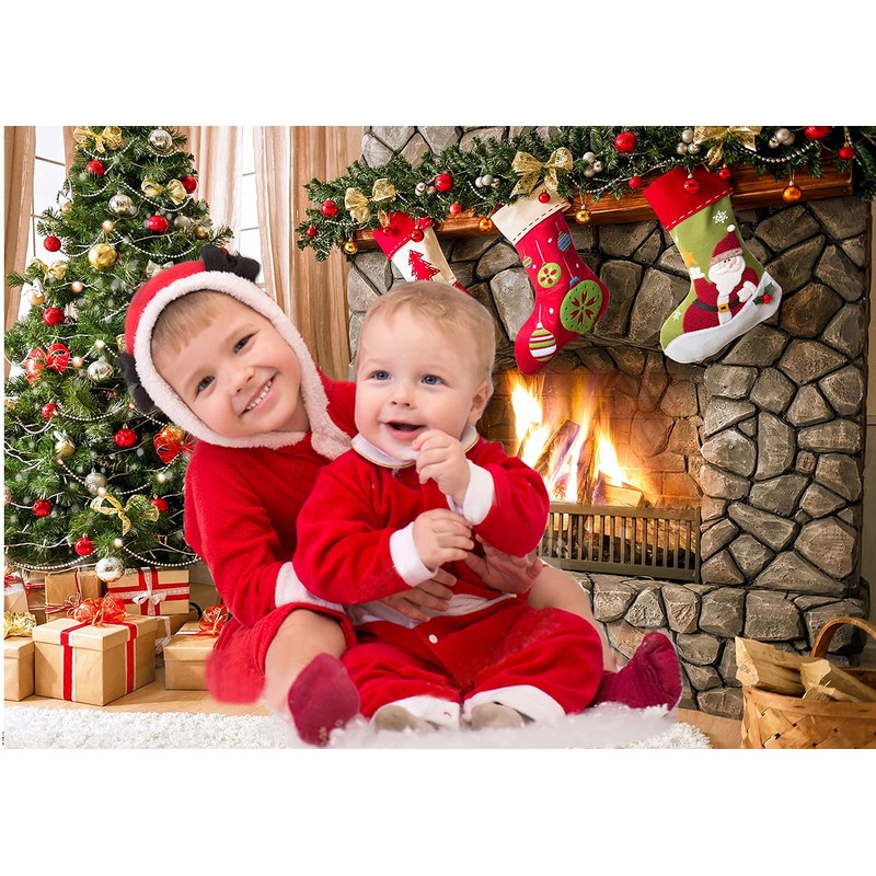 CYLYH 7x5FT Christmas Photography Backdrops Child Christmas Fireplace Decoration Background