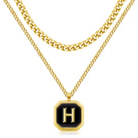 JSJOY Layered Initial Necklaces for Men Rope Chain Letter Initial A-Z Pendant Necklaces Chunky Cuban Chain Choker Graduation Gifts, Stainless Steel, No Gemstone