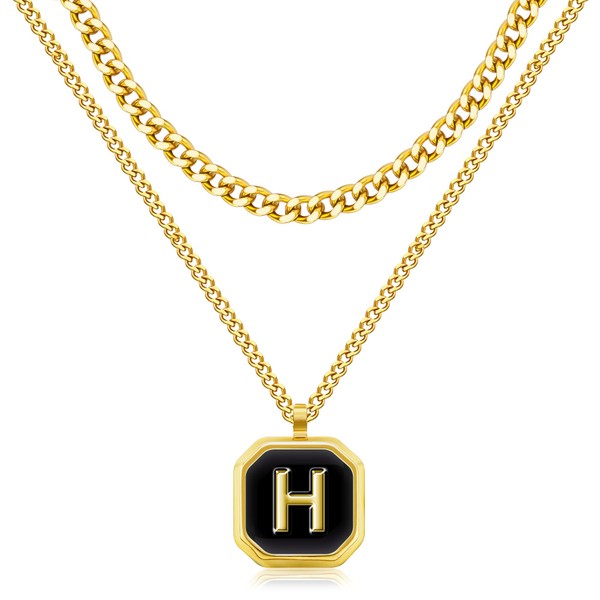 JSJOY Layered Initial Necklaces for Men Rope Chain Letter Initial