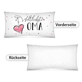 PR Print Royal XXL Decorative Cushion with Filling - Weltliebste Oma - Gift for the Best Grandma, Birthday - White, 80 x 40 cm