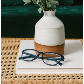 Peepers by PeeperSpecs Women's Bengal Blue Light Blocking Reading Glasses and No Correction Eyewear Cat-Eye, Navy Tortoise, 54.9 + 2.5