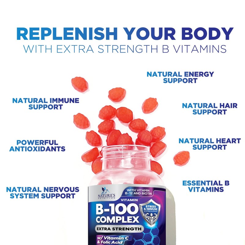 B Complex Supplement Gummies with Vitamin C & Folic Acid,