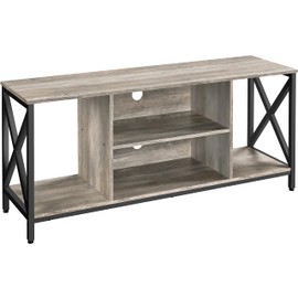 Topeakmart TV Stand for TV up to 60+ inch TV with Storage, 55" TV Cabinet with Open Shelves & Cable Cutouts, Industrial Entertainment Center for Living Room Gaming Room, Gray